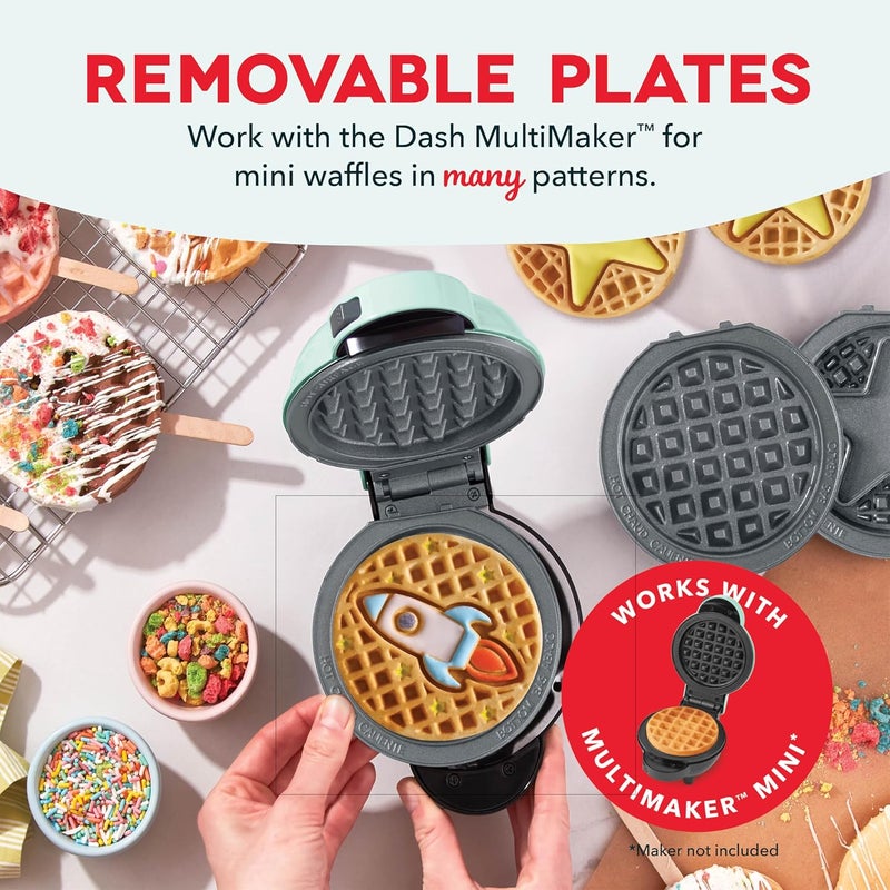 Dash نظام MultiMaker® ميني مع لوحات وافل سيراميك غير لاصقة قابلة للإزالة بحجم 4 بوصات (صاروخ ونجمة) - عبوة لوحتين متوافقة مع نظام MultiMaker® ميني، سطح سيراميك غير لاصق - Image 2